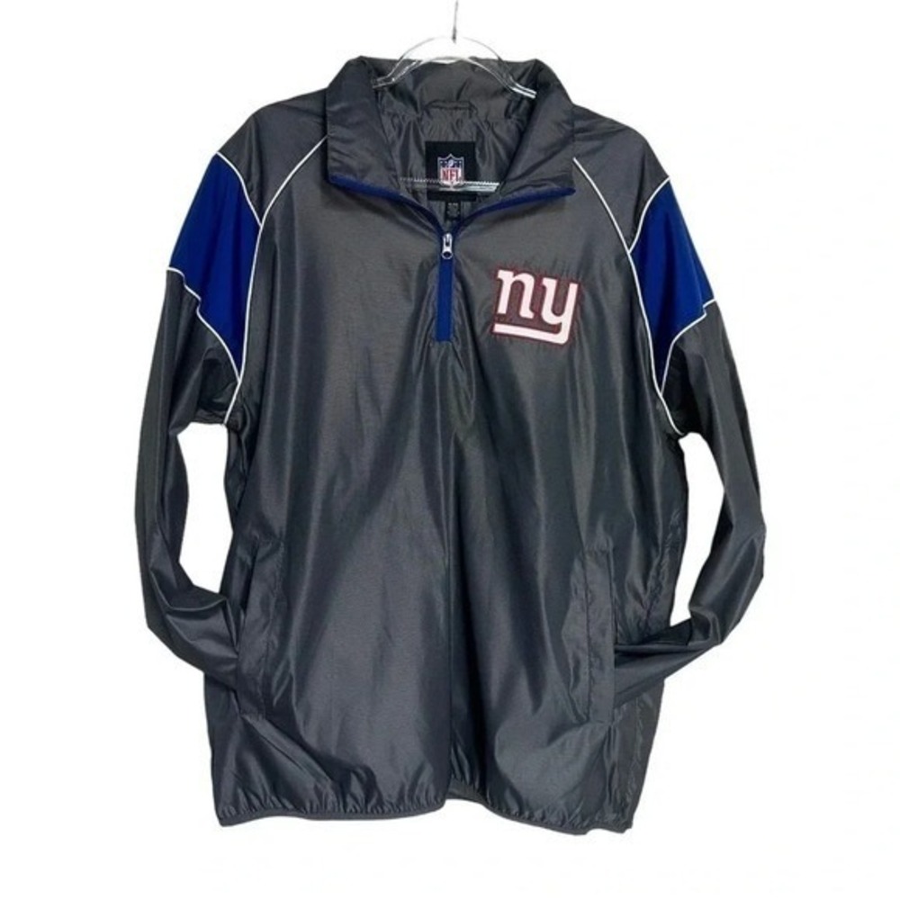 NFL New York Giants Windbreaker XL Gray Blue Quarter Zip Pullover Jacket